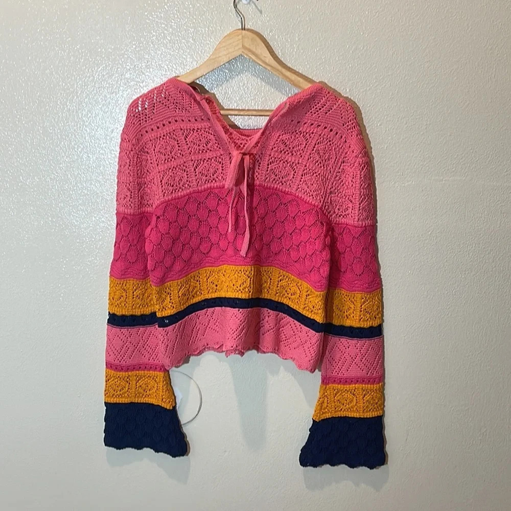 Carolina Herrera Striped Crochet Knit Top XL